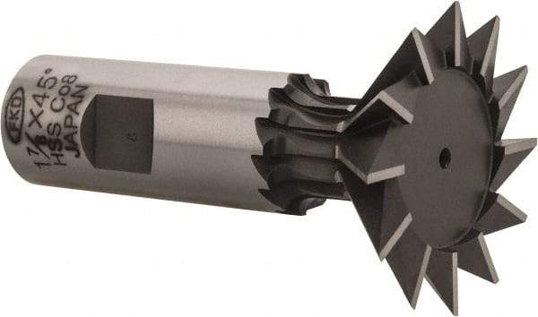 Interstate - 1-7/8" Diam x 13/16" Width of Cut, 45° Included Angle, Cobalt Dovetail Cutter - 7/8" Shank Diam, 2-7/16" Shank Length, 3-1/4" Overall Length - Exact Industrial Supply