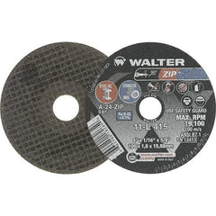 WALTER Surface Technologies - 4" 24 Grit Aluminum Oxide Cutoff Wheel - 1/16" Thick, 5/8" Arbor, 19,100 Max RPM, Use with Die Grinders - Exact Industrial Supply