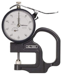 Mitutoyo - 0 to 1/2 Inch Measurement, 0.001 Inch Graduation, 1.1811 Inch Throat Depth, Dial Thickness Gage - 0.001 Inch Accuracy, 1.4 N Force, 2 Inch Dial Diameter - Exact Industrial Supply