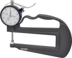 Mitutoyo - 0 to 1 Inch Measurement, 0.001 Inch Graduation, 4.7244 Inch Throat Depth, Dial Thickness Gage - 0.002 Inch Accuracy, 2 N Force, 2 Inch Dial Diameter - Exact Industrial Supply