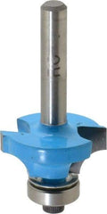 ROMAN CARBIDE - 1" Cut Diam, 1/2" Length of Cut, 2 Flute, Round-Over, Edge Profile Router Bit - Carbide-Tipped, 1/4" Shank Diam, 1-1/4" Shank Length, 2" OAL, Uncoated, Piloted - Exact Industrial Supply