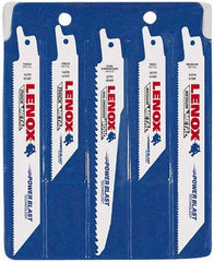 Lenox - 5 Piece, 4" to 6" Long x 0.035" to 0.05" Thick, Bi-Metal Reciprocating Saw Blade Set - Tapered Profile, 6 to 18 Teeth per Inch, Toothed Edge - Exact Industrial Supply