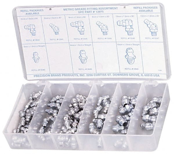 Precision Brand - 95 Piece, Metric, Grease Fitting Set - Exact Industrial Supply