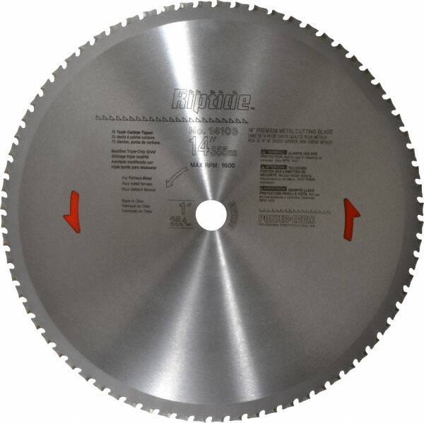 Porter-Cable - 14" Diam, 1" Arbor Hole Diam, 72 Tooth Wet & Dry Cut Saw Blade - Carbide-Tipped, Cutoff Action, Standard Round Arbor - Exact Industrial Supply