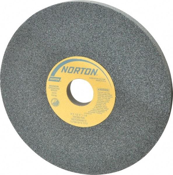 Norton - 8" Diam x 1-1/4" Hole x 1/2" Thick, I Hardness, 60 Grit Surface Grinding Wheel - Silicon Carbide, Type 1, Medium Grade, 3,600 Max RPM, Vitrified Bond, No Recess - Exact Industrial Supply