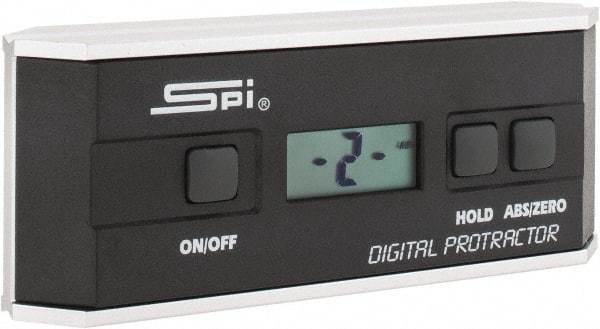 SPI - (1) 360 and (4) 90° Measuring Range, Digital Protractor - 0.10° Resolution, Accuracy Up to 0.1 (Level 10°); 0.1 (Plumb 10°); 0.2 (Maximum Error)°, 3V Lithium Battery Included - Exact Industrial Supply