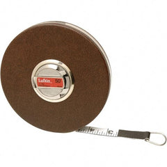 Lufkin - 100' x 5/8" White Fiberglass Blade Tape Measure - 1, 1/10 & 1/100" Graduation, Inch Graduation Style, Brown Vinyl Clad Steel Case - Exact Industrial Supply