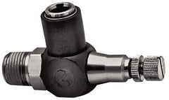 Norgren - 1/2" Tube Inlet x 1/2" NPTF Outlet Right Angle Adjustable Flow Control Valve - 5 to 150 psi, Needle Valve & Thermoplastic Material - Exact Industrial Supply