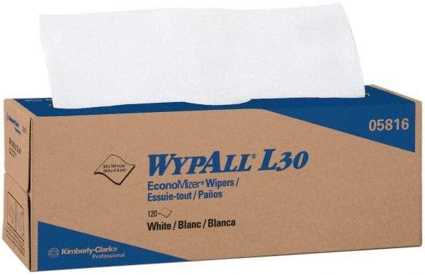 WypAll - L30 Dry General Purpose Wipes - Pop-Up, 9-3/4" x 16-3/8" Sheet Size, White - Exact Industrial Supply