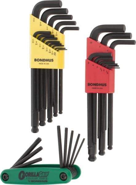 Bondhus - 30 Piece T9 to T40 Protanium Assortment Torx/Hex Combo Key Set - T9, T10, T15, T20, T25, T27, T35, T40 Torx Size - Exact Industrial Supply