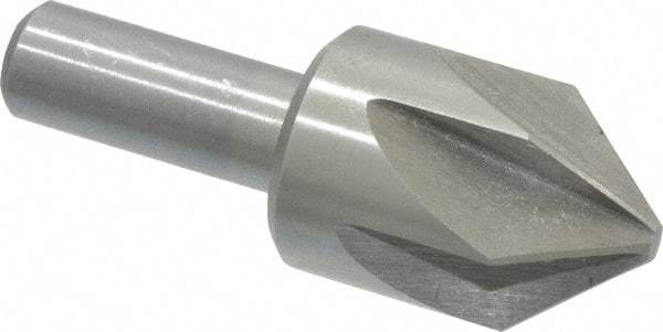 Interstate - 1" Head Diam, 1/2" Shank Diam, 6 Flute 82° High Speed Steel Countersink - Bright Finish, 2-3/4" OAL, Single End, Straight Shank, Right Hand Cut - Exact Industrial Supply