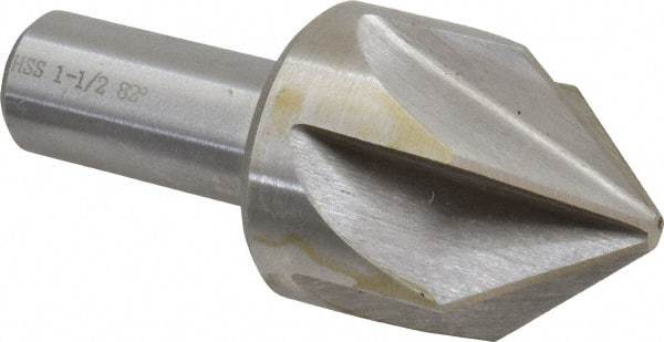 Interstate - 1-1/2" Head Diam, 3/4" Shank Diam, 6 Flute 82° High Speed Steel Countersink - Bright Finish, 3-1/2" OAL, Single End, Straight Shank, Right Hand Cut - Exact Industrial Supply