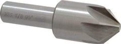 Interstate - 7/8" Head Diam, 1/2" Shank Diam, 6 Flute 90° High Speed Steel Countersink - Bright Finish, 2-3/4" OAL, Single End, Straight Shank, Right Hand Cut - Exact Industrial Supply
