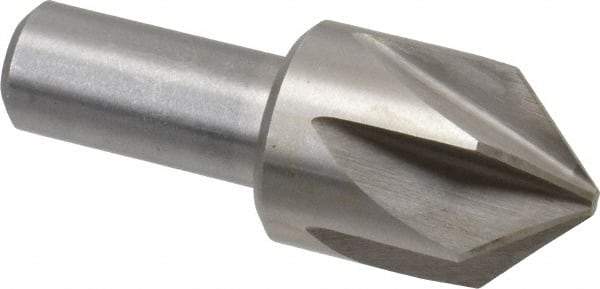 Interstate - 1-1/4" Head Diam, 3/4" Shank Diam, 6 Flute 90° High Speed Steel Countersink - Bright Finish, 3-3/8" OAL, Single End, Straight Shank, Right Hand Cut - Exact Industrial Supply