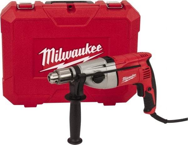 Milwaukee Tool - 120 Volt 1/2" Keyed Chuck Electric Hammer Drill - 0 to 20,000 & 0 to 40,000 BPM, 0 to 1,350 & 0 to 2,500 RPM, Reversible - Exact Industrial Supply