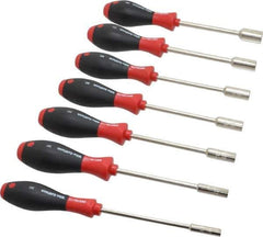 Wiha - 7 Piece 3/16 to 1/2" Nutdriver Set - Solid Shaft, Cushion Grip Handle - Exact Industrial Supply