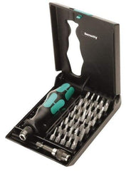 Wera - 32 Piece, 1/4" Drive Screwdriver Tamperproof Bit Set - Tamperproof 2 to 6mm Hex, Tamperproof 7 to 40 Torx, #0, #1, #2 & #3 Square Recess - Exact Industrial Supply