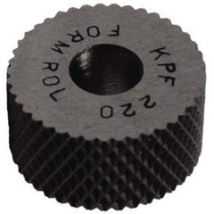 Made in USA - 1/2" Diam, 90° Tooth Angle, 20 TPI, Standard (Shape), Form Type High Speed Steel Female Diamond Knurl Wheel - 3/16" Face Width, 3/16" Hole, Circular Pitch, 30° Helix, Bright Finish, Series EP - Exact Industrial Supply