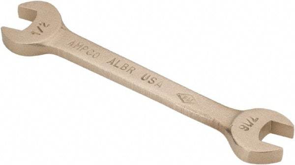 Ampco - 7/16" x 1/2" Nonsparking Open End Wrench - 5" OAL, Double End, Plain Finish, 15° Head Angle - Exact Industrial Supply