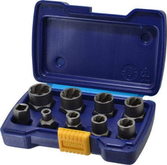 Irwin Hanson - 9 Piece Bolt Extractor Set - 3/8" Drive, Molded Plastic Case - Exact Industrial Supply