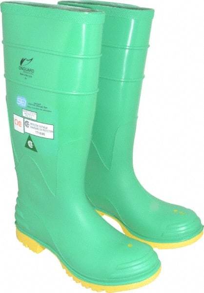 Dunlop Protective Footwear - Men's Size 6 Medium Width Steel Knee Boot - Green, PVC Upper, 16" High, Chemical Resistant, Dielectric, Non-Slip - Exact Industrial Supply
