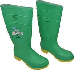 Dunlop Protective Footwear - Men's Size 8 Medium Width Steel Knee Boot - Green, PVC Upper, 16" High, Chemical Resistant, Dielectric, Non-Slip - Exact Industrial Supply