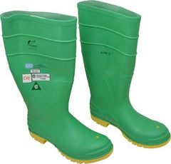 Dunlop Protective Footwear - Men's Size 9 Medium Width Steel Knee Boot - Green, PVC Upper, 16" High, Chemical Resistant, Dielectric, Non-Slip - Exact Industrial Supply