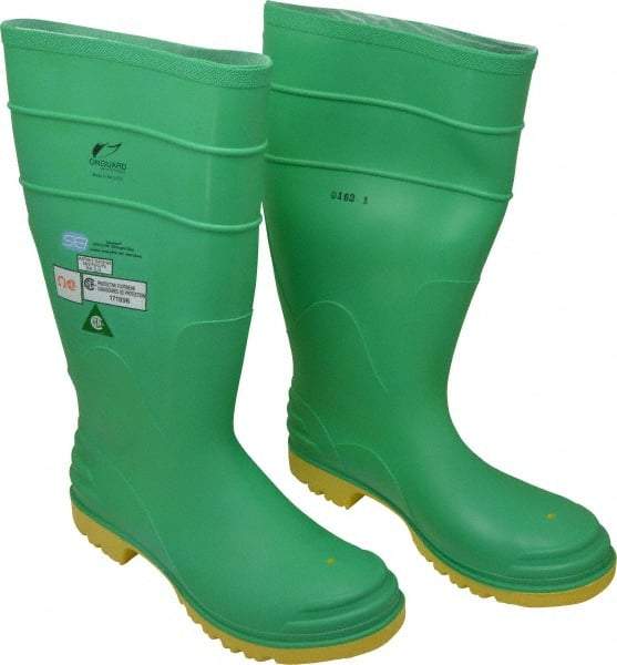 Dunlop Protective Footwear - Men's Size 10 Medium Width Steel Knee Boot - Green, PVC Upper, 16" High, Chemical Resistant, Dielectric, Non-Slip - Exact Industrial Supply