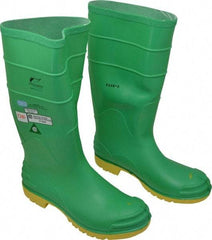 Dunlop Protective Footwear - Men's Size 11 Medium Width Steel Knee Boot - Green, PVC Upper, 16" High, Chemical Resistant, Dielectric, Non-Slip - Exact Industrial Supply
