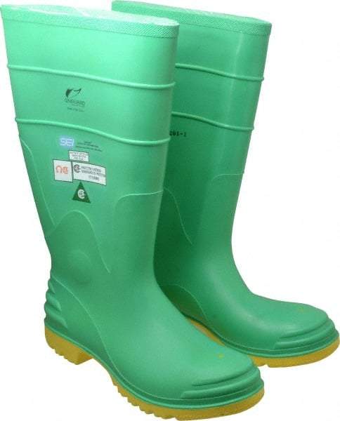 Dunlop Protective Footwear - Men's Size 12 Medium Width Steel Knee Boot - Green, PVC Upper, 16" High, Chemical Resistant, Dielectric, Non-Slip - Exact Industrial Supply
