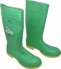 Dunlop Protective Footwear - Men's Size 13 Medium Width Steel Knee Boot - Green, PVC Upper, 16" High, Chemical Resistant, Dielectric, Non-Slip - Exact Industrial Supply