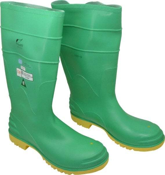 Dunlop Protective Footwear - Men's Size 15 Medium Width Steel Knee Boot - Green, PVC Upper, 16" High, Chemical Resistant, Dielectric, Non-Slip - Exact Industrial Supply