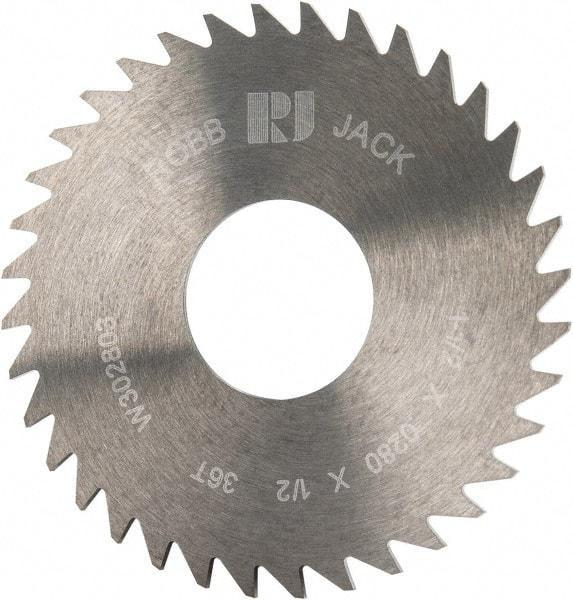 RobbJack - 1-1/2" Diam x 0.028" Blade Thickness x 1/2" Arbor Hole Diam, 36 Tooth Slitting and Slotting Saw - Arbor Connection, Right Hand, Uncoated, Solid Carbide, Concave Ground - Exact Industrial Supply
