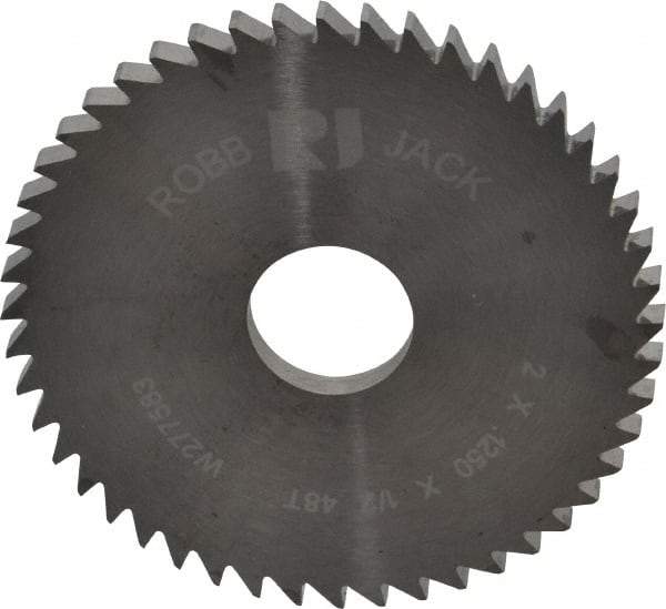 RobbJack - 2" Diam x 1/8" Blade Thickness x 1/2" Arbor Hole Diam, 48 Tooth Slitting and Slotting Saw - Arbor Connection, Right Hand, Uncoated, Solid Carbide, Concave Ground - Exact Industrial Supply