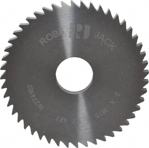 RobbJack - 2" Diam x 3/16" Blade Thickness x 1/2" Arbor Hole Diam, 48 Tooth Slitting and Slotting Saw - Arbor Connection, Right Hand, Uncoated, Solid Carbide, Concave Ground - Exact Industrial Supply