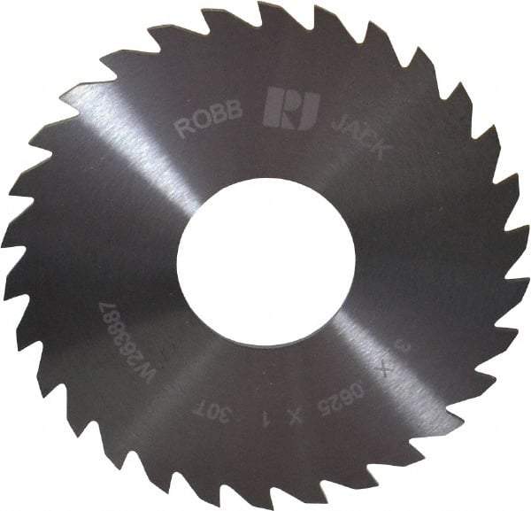 RobbJack - 3" Diam x 1/16" Blade Thickness x 1" Arbor Hole Diam, 30 Tooth Slitting and Slotting Saw - Arbor Connection, Right Hand, Uncoated, Solid Carbide, Concave Ground - Exact Industrial Supply