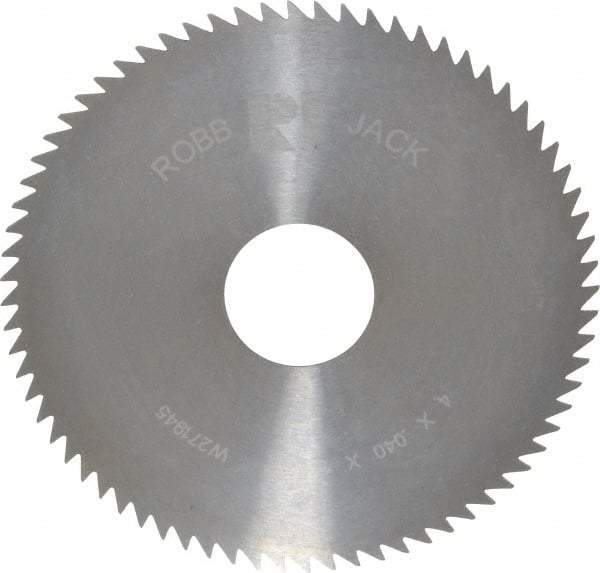 RobbJack - 4" Diam x 0.04" Blade Thickness x 1" Arbor Hole Diam, 72 Tooth Slitting and Slotting Saw - Arbor Connection, Right Hand, Uncoated, Solid Carbide, Concave Ground - Exact Industrial Supply