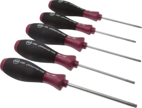 Wiha - 5 Piece Torx Screwdriver Set - Bit Sizes: Torx T10, T15, T20, T25 & T30 - Exact Industrial Supply