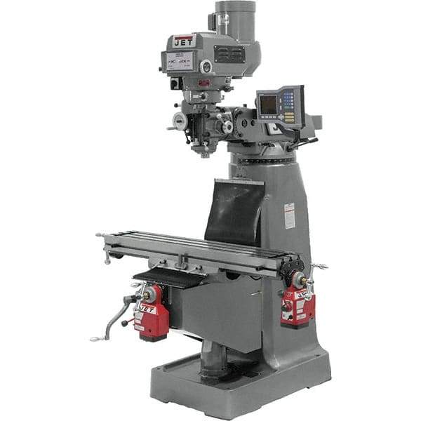 Jet - 9" Table Width x 49" Table Length, Variable Speed Pulley Control, 3 Phase Knee Milling Machine - R8 Spindle Taper, 3 hp - Exact Industrial Supply