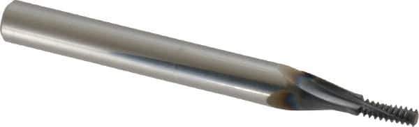 Scientific Cutting Tools - #10-32 UNF, 0.12" Cutting Diam, 3 Flute, Solid Carbide Helical Flute Thread Mill - Internal Thread, 0.326" LOC, 2-1/2" OAL, 1/4" Shank Diam - Exact Industrial Supply