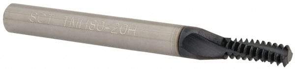Scientific Cutting Tools - 1/4-20 UNC, 0.18" Cutting Diam, 3 Flute, Solid Carbide Helical Flute Thread Mill - Internal Thread, 0.521" LOC, 2-1/2" OAL, 1/4" Shank Diam - Exact Industrial Supply