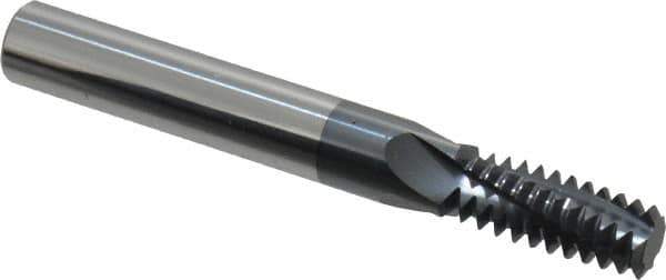 Scientific Cutting Tools - 1/2-13 UNC, 0.35" Cutting Diam, 4 Flute, Solid Carbide Helical Flute Thread Mill - Internal Thread, 0.877" LOC, 3" OAL, 3/8" Shank Diam - Exact Industrial Supply