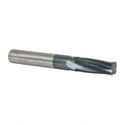Scientific Cutting Tools - 3/4-16 UNF, 0.495" Cutting Diam, 4 Flute, Solid Carbide Helical Flute Thread Mill - Internal Thread, 1.338" LOC, 4" OAL, 1/2" Shank Diam - Exact Industrial Supply