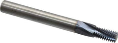 Accupro - 1/4-18 NPT, 0.36" Cutting Diam, 4 Flute, Solid Carbide Helical Flute Thread Mill - Internal Thread, 0.611" LOC, 3-1/2" OAL, 3/8" Shank Diam - Exact Industrial Supply