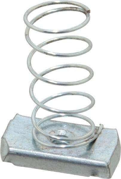 Empire - 1/4" Rod, Electro Galvanized Carbon Steel Spring Strut Nut - Used for Attaching Hanger Rod or Other Accessories to Strut - Exact Industrial Supply
