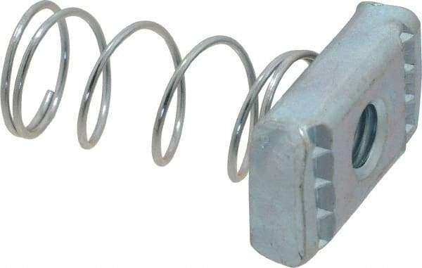 Empire - 3/8" Rod, Electro Galvanized Carbon Steel Spring Strut Nut - Used for Attaching Hanger Rod or Other Accessories to Strut - Exact Industrial Supply