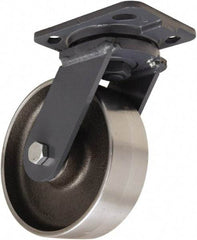 Hamilton - 6" Diam x 2" Wide x 7-1/2" OAH Top Plate Mount Swivel Caster - Forged Steel, 2,000 Lb Capacity, Sealed Precision Ball Bearing, 4 x 5" Plate - Exact Industrial Supply