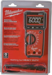 Milwaukee Tool - 2217-20, CAT III, 600 VAC/VDC, Digital True RMS Auto Ranging Multimeter - 40 mOhm, Measures Voltage, Capacitance, Current, Frequency, Resistance, Temperature - Exact Industrial Supply