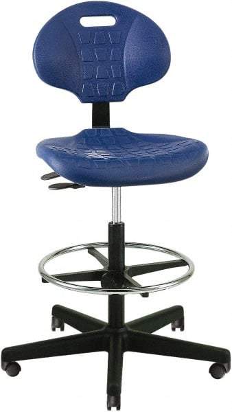 Bevco - 21 to 31" High Adjustable Height Swivel Stool - 27" Wide x 27" Deep, Polyurethane Seat, Blue - Exact Industrial Supply