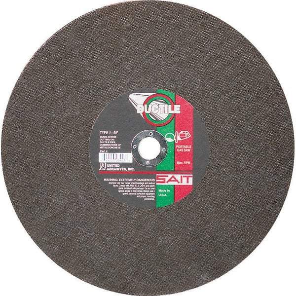 Sait - 14" Aluminum Oxide Cutoff Wheel - 1/8" Thick, 20mm Arbor, 5,460 Max RPM, Use with Portable Tools - Exact Industrial Supply